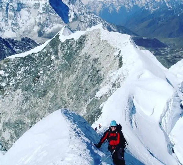 Trekker en-route to everest summit; ebc trek nepal ; women empowerment.