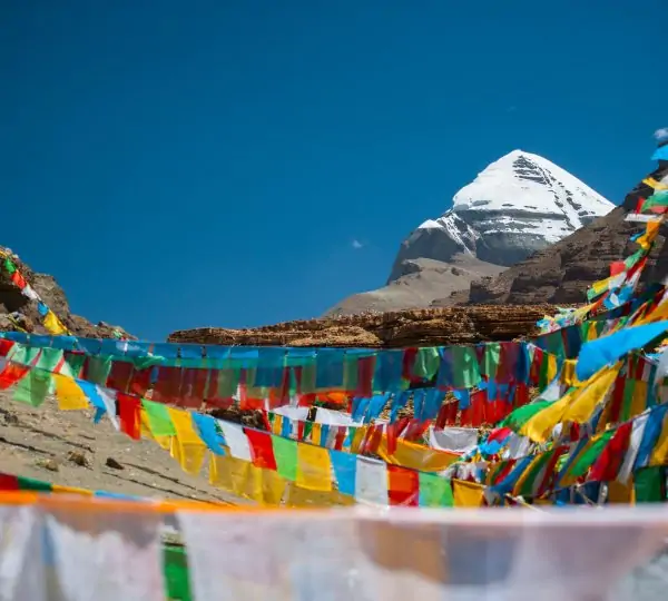 prayer flags in mount kailash; nepal trekking